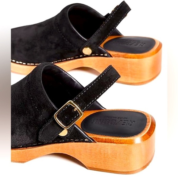 Re/Done Sz 39 70’s Classic Clogs Black suede on wooden platform - Picture 4 of 9